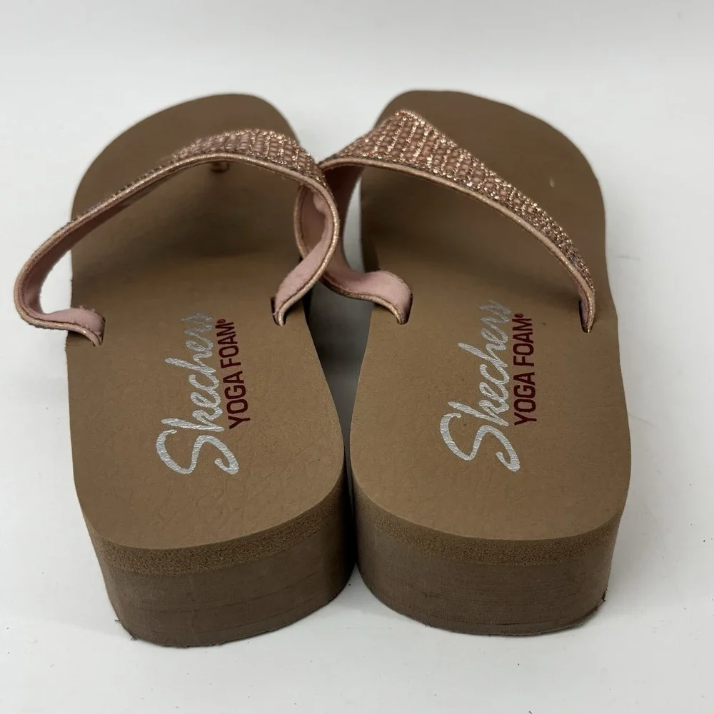 Women Sz 9 UK6 Eu39Skechers VinyasaStone Candy Thong Sandals Rose GoldRhinestone